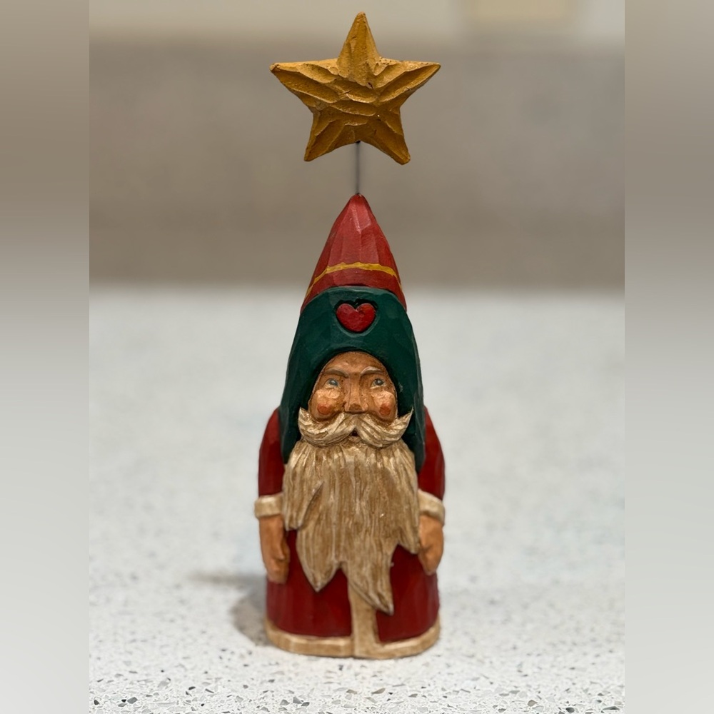Signed James Haddon Carved Wood Santa with Star